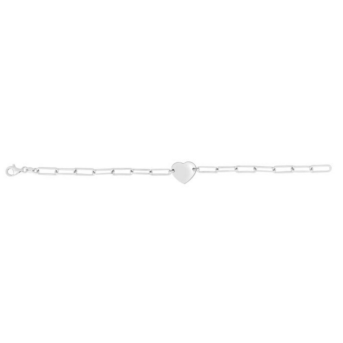 Engravable Heart Paperclip Bracelet in Rhodium Silver (2.10 mm)