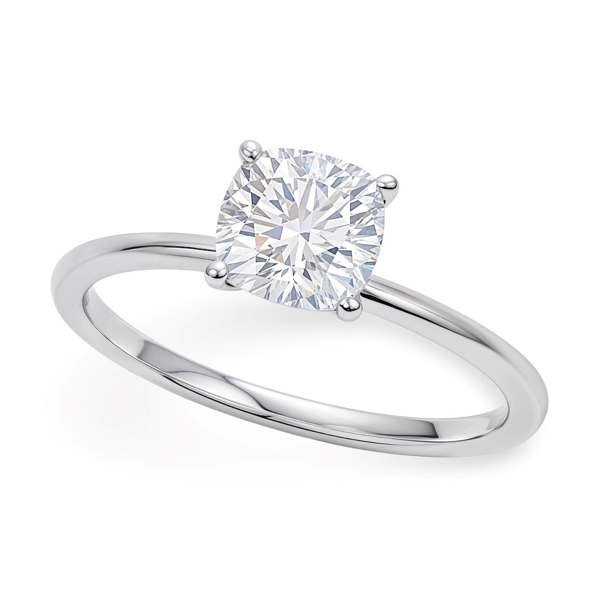 1 Carat Cushion Diamond Solitaire Ring in 14K White Gold