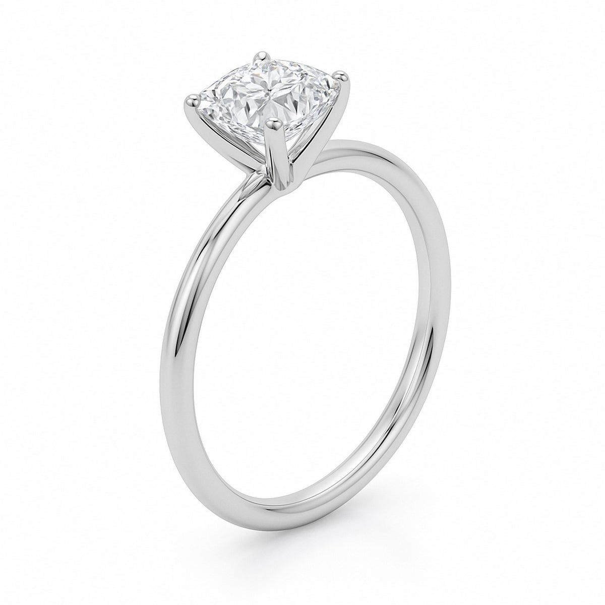 1 Carat Cushion Lab Grown Diamond Solitaire Ring in 14K White Gold
