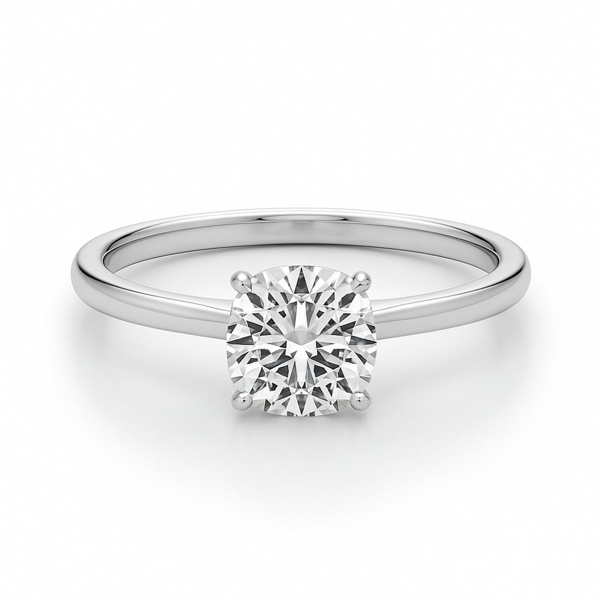 1 Carat Cushion Lab Grown Diamond Solitaire Ring in 14K White Gold