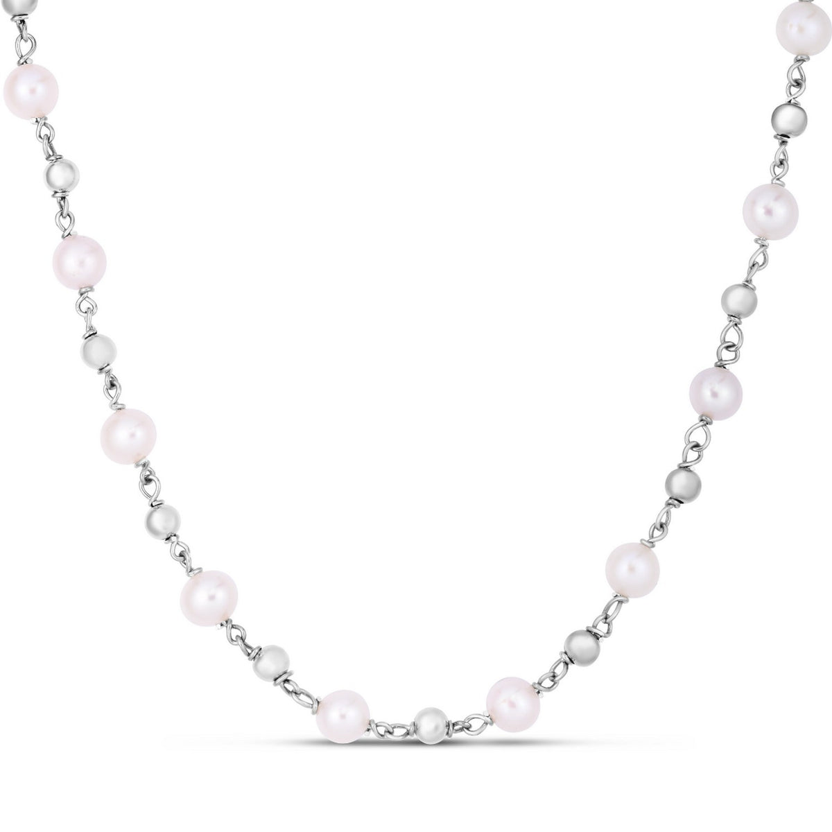 Freshwater Pearl Bead Necklace in Rhodium-Plated Sterling Silver