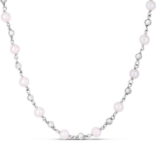 Freshwater Pearl Bead Necklace in Rhodium-Plated Sterling Silver