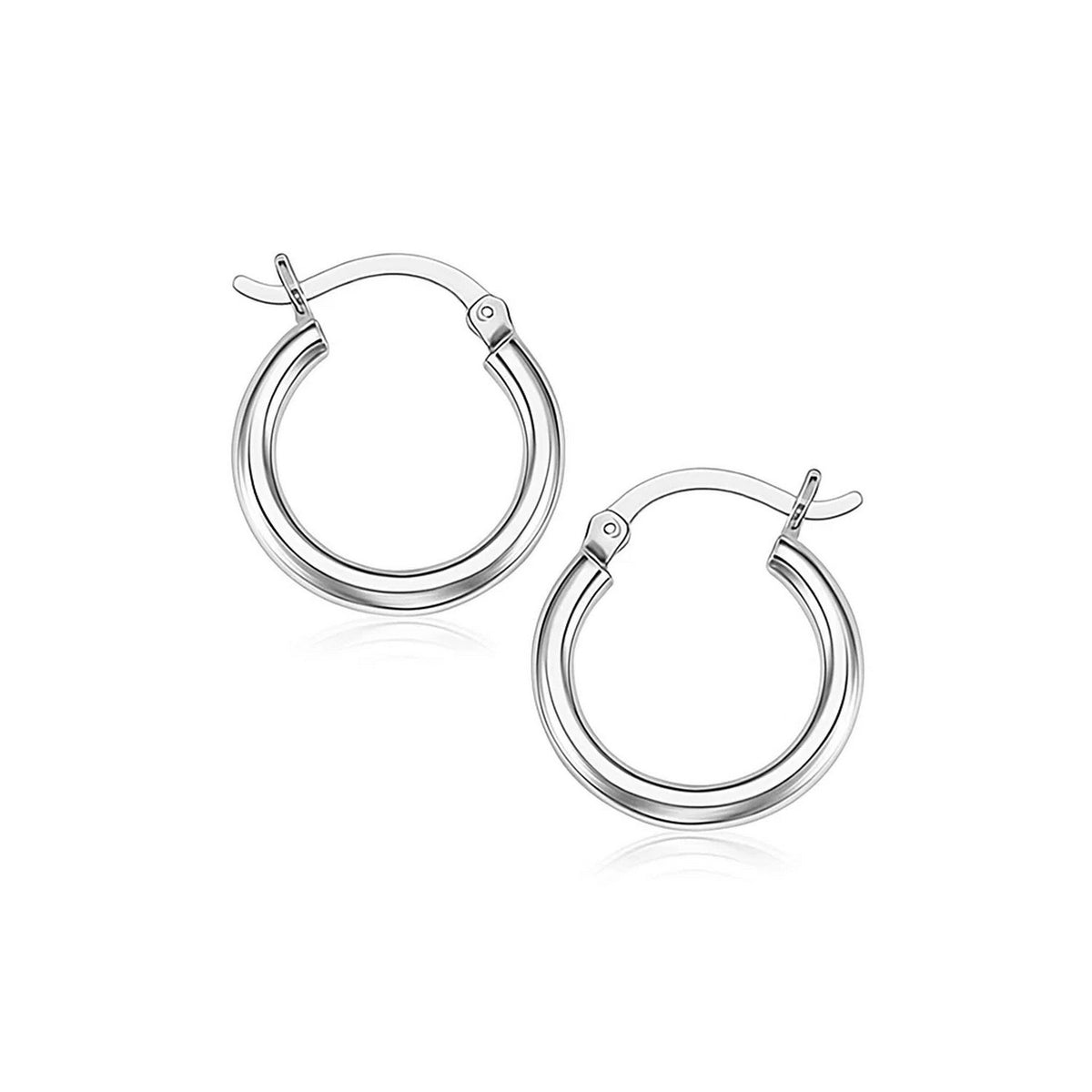 Thin Small Polished Hoop Earrings in Rhodium Silver (2x10mm)