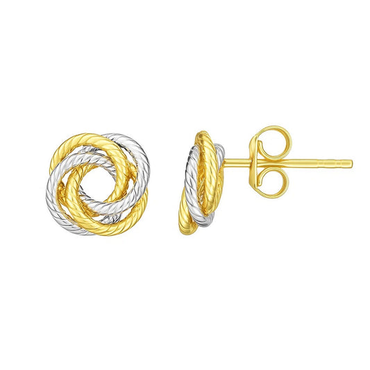 Two-Tone Love Knot Stud Earrings in 14K Gold
