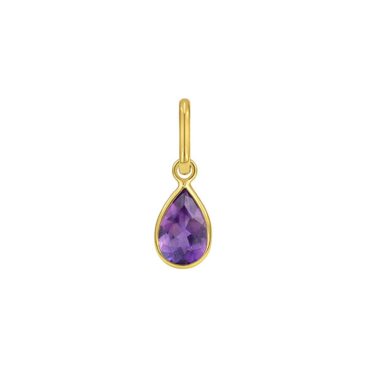 Pear Amethyst Charm Pendant in 14K Yellow Gold