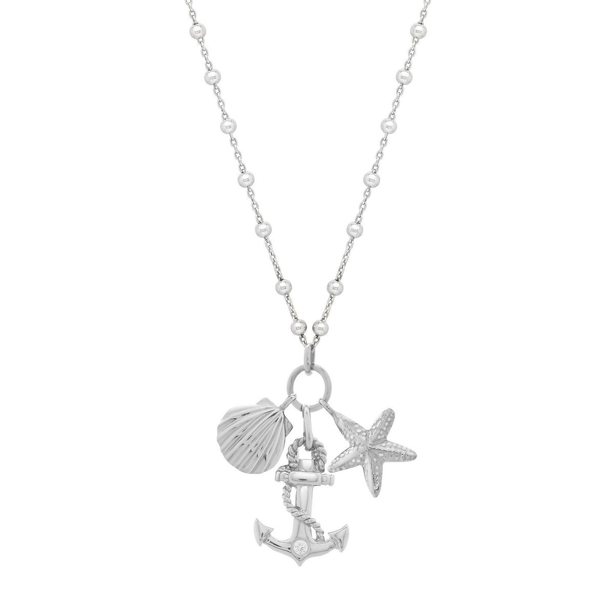 Sea Life Charm Necklace in Rhodium-Plated Sterling Silver