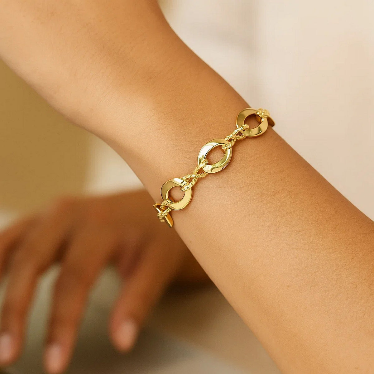 Infinity Link Bracelet in 14K Yellow Gold, worn