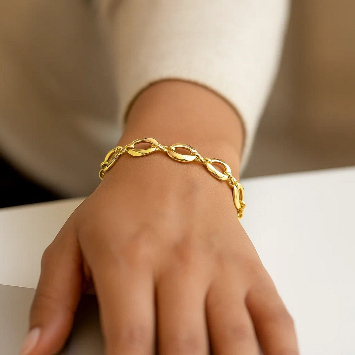 Infinity Link Bracelet in 14K Yellow Gold, worn