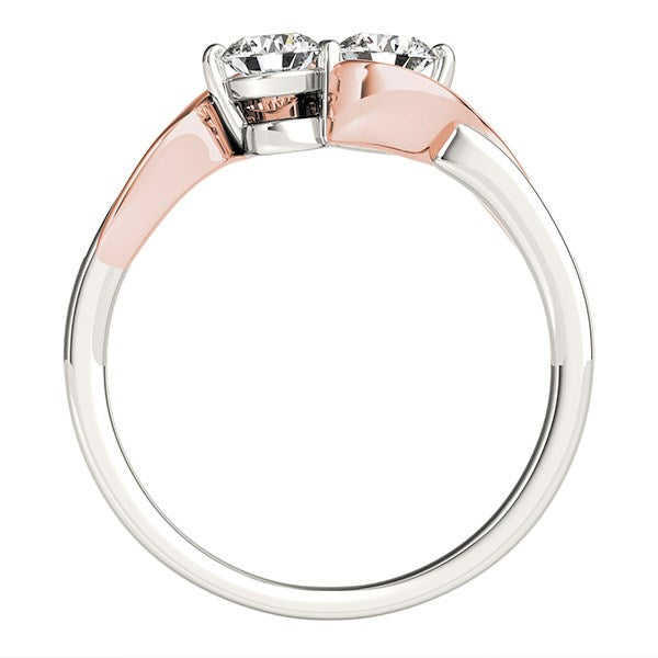Round Two Diamond Curved Band Ring in 14K White & Rose Gold (5/8 cttw)