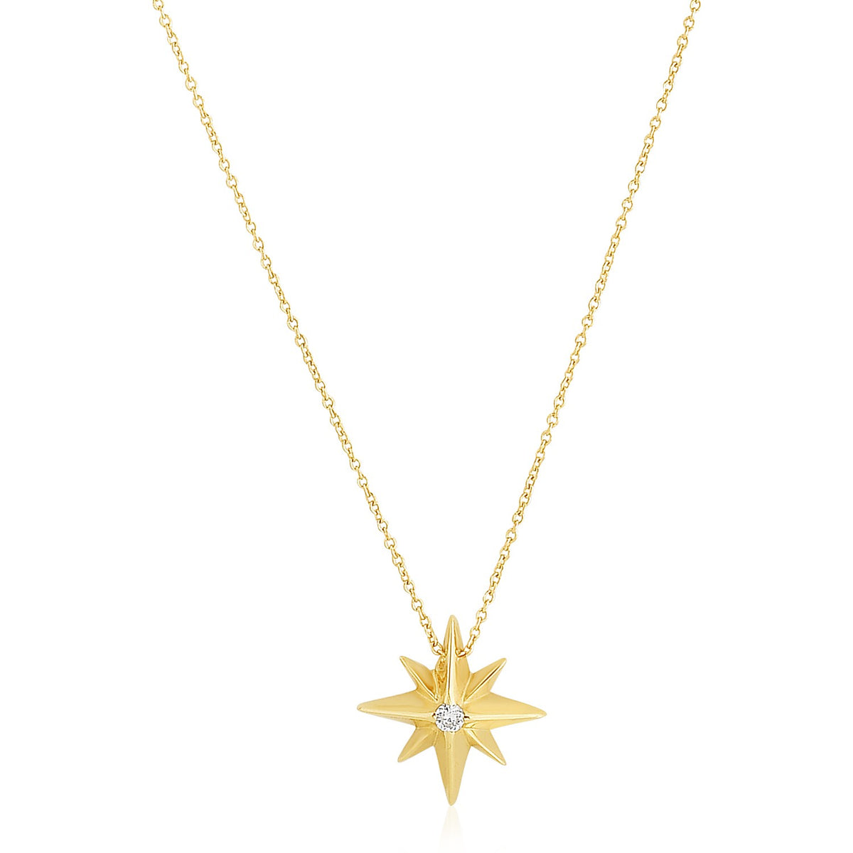 North Star Diamond Necklace in 14K Yellow Gold