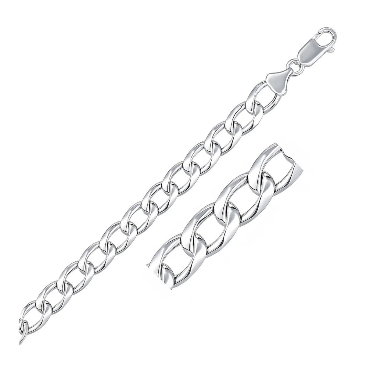 Curb Style Bracelet in Rhodium-Plated Sterling Silver (8.40 mm)