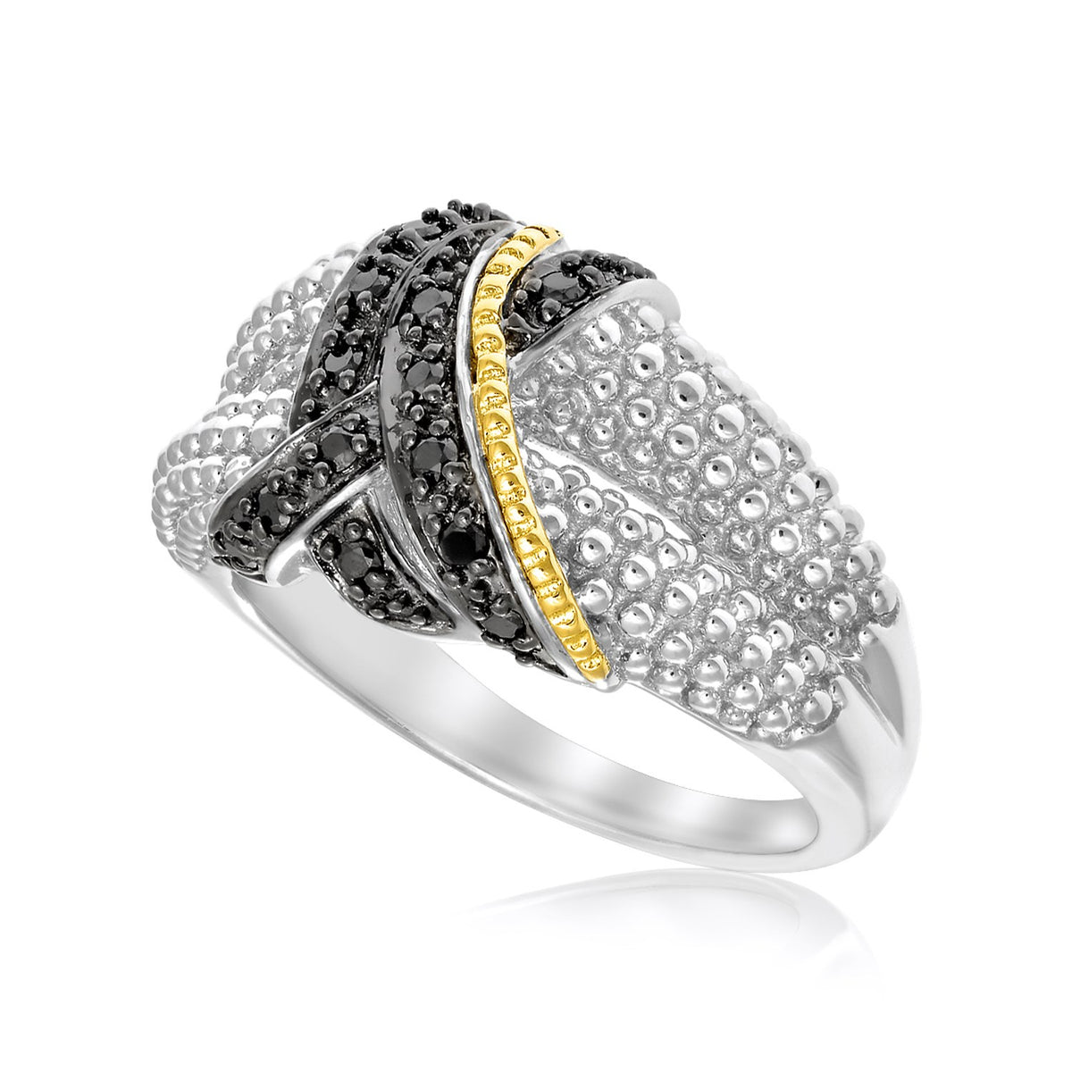 Entwined Popcorn Ring with Black Diamonds in 18K Gold