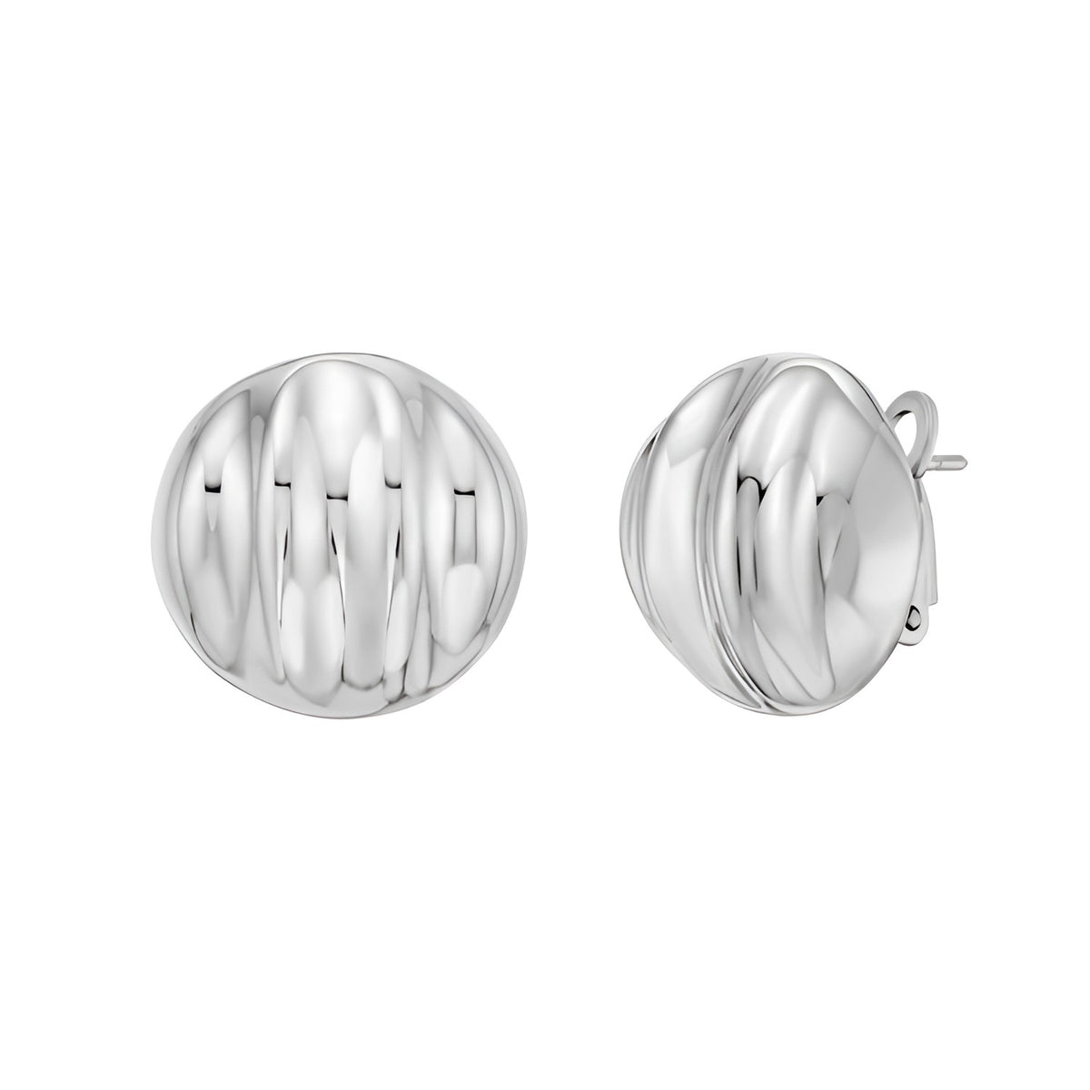 Fluted Dome Button Earrings in Sterling Silver