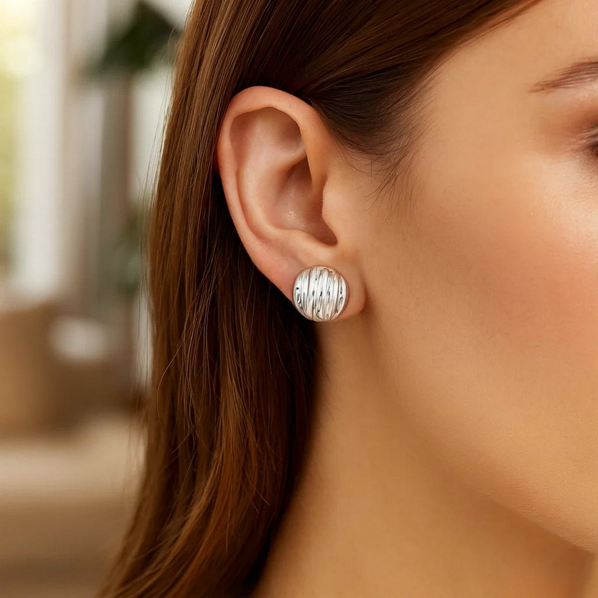 Sculpted Domed Disc Stud Earrings in Sterling Silver