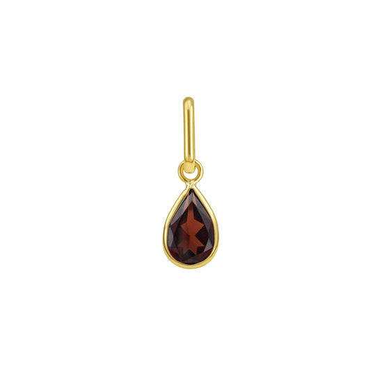 Pear Garnet Charm Pendant in 14K Yellow Gold