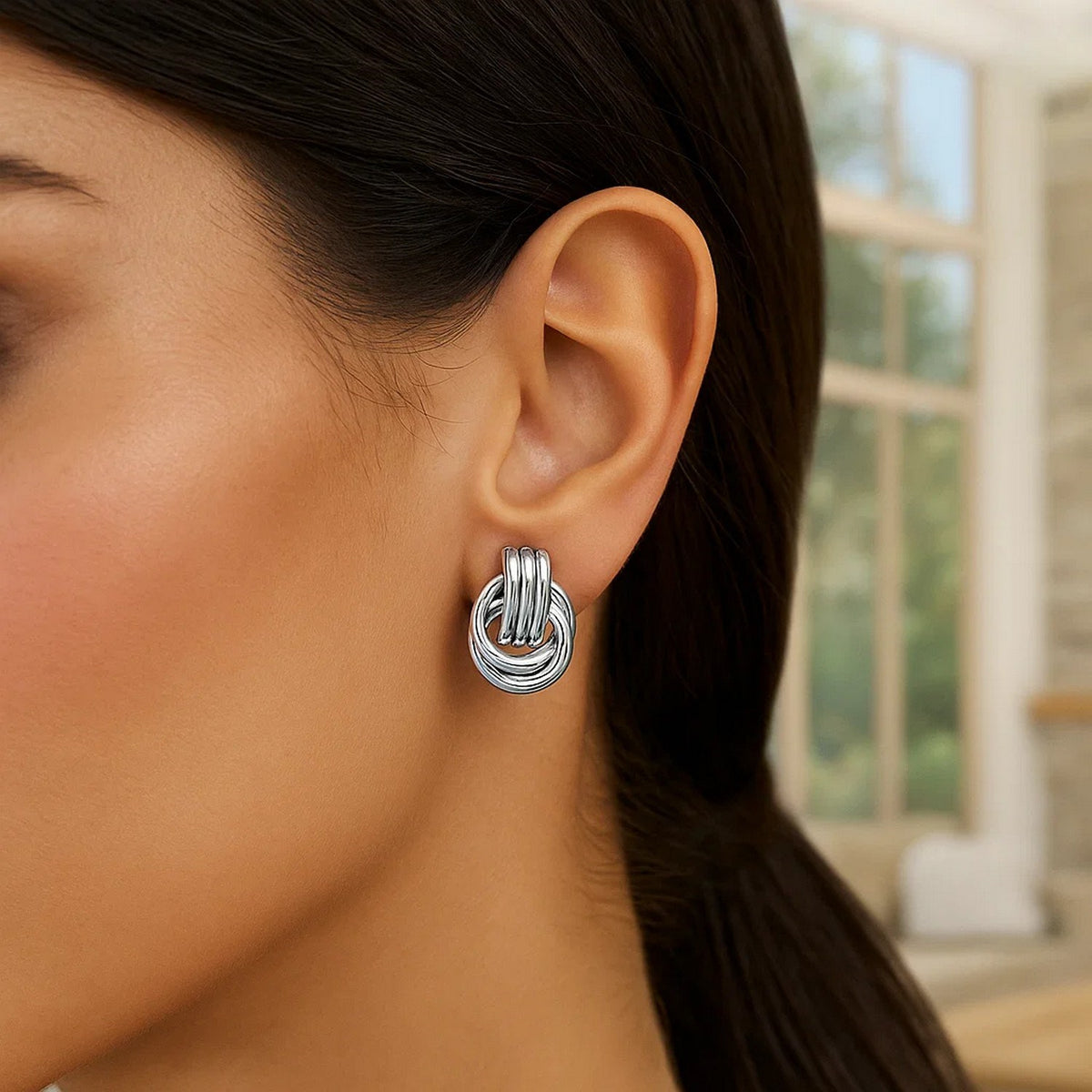Love Knot Earrings with Interlocking Rings in Silver (15mm)