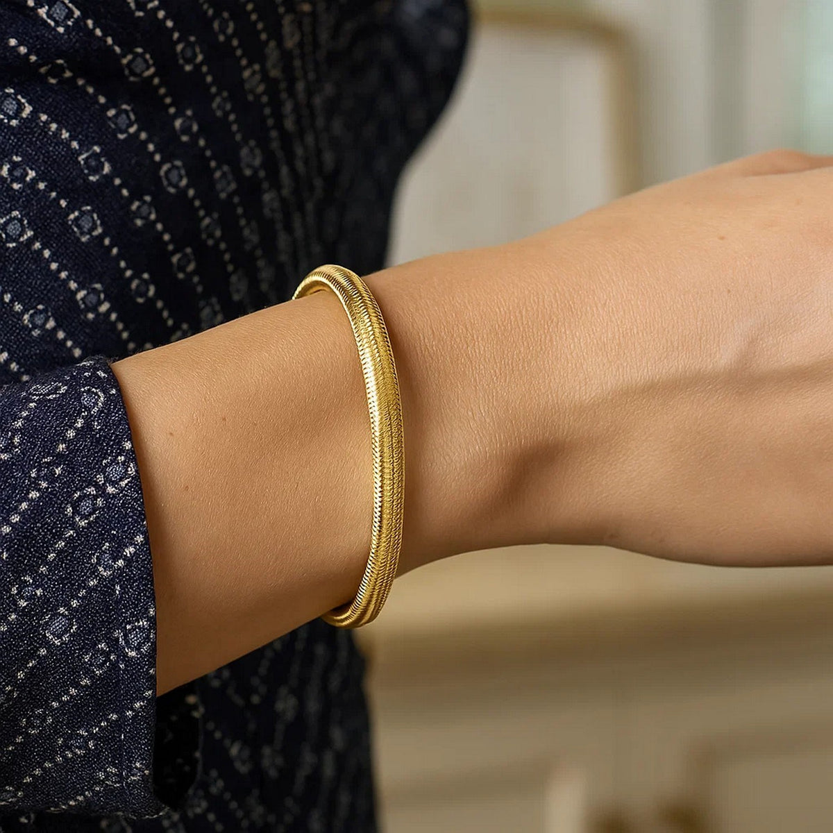 Stretch Mesh Bracelet in 14K Yellow Gold, worn