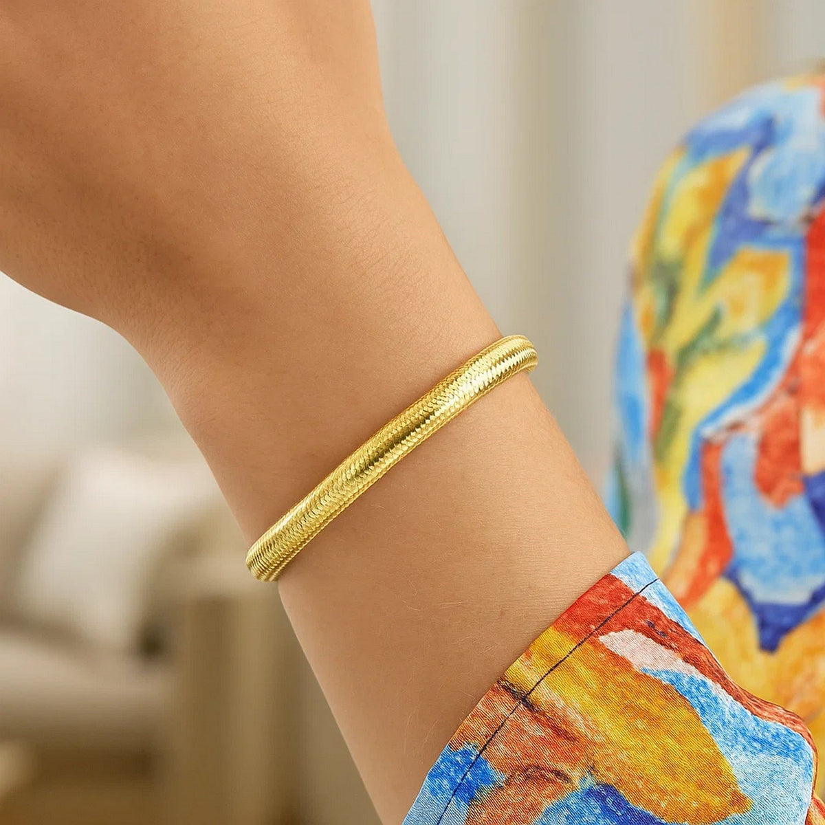 Stretch Mesh Bracelet in 14K Yellow Gold, worn