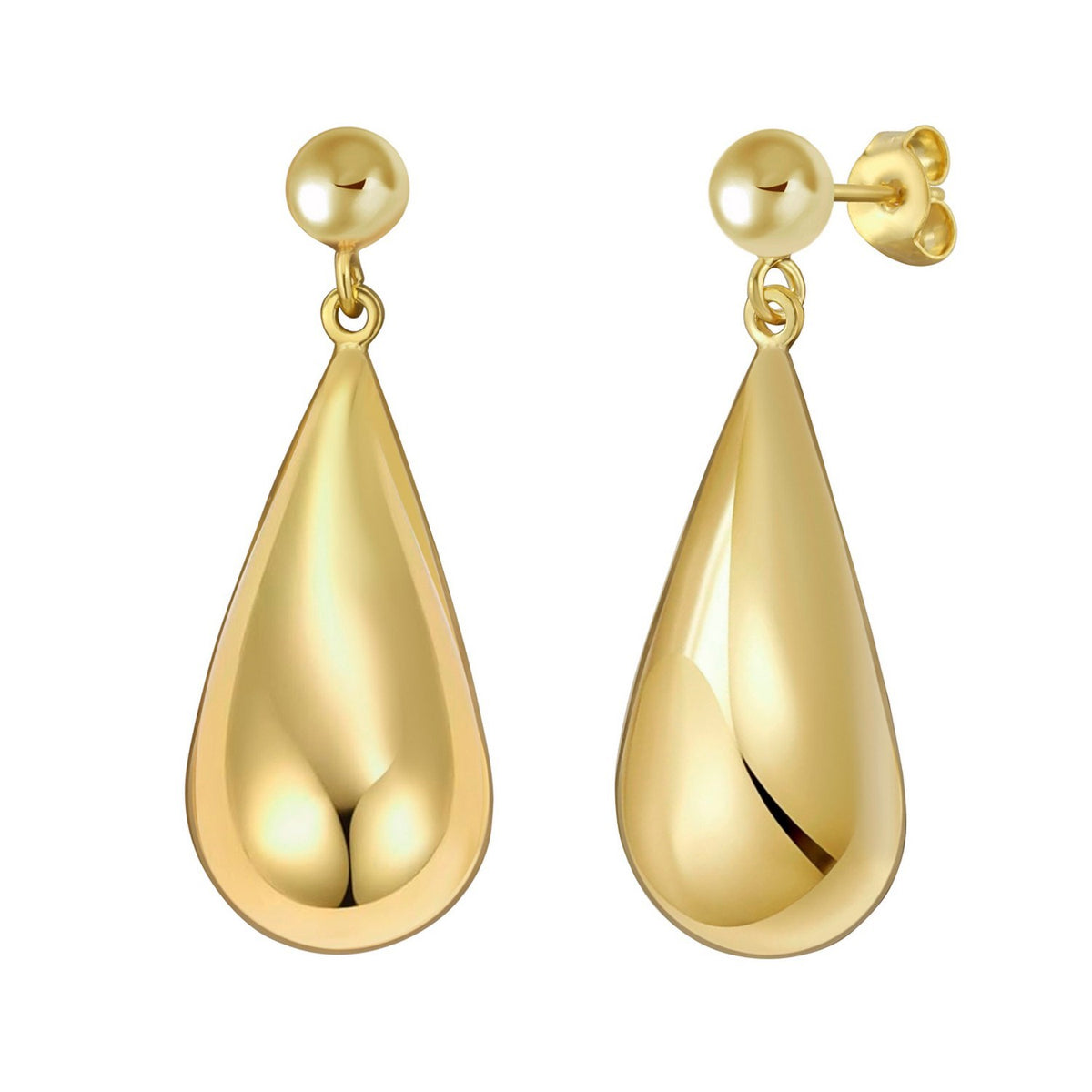 Puffed Teardrop Dangle Earrings in Yellow Gold-Plated Silver
