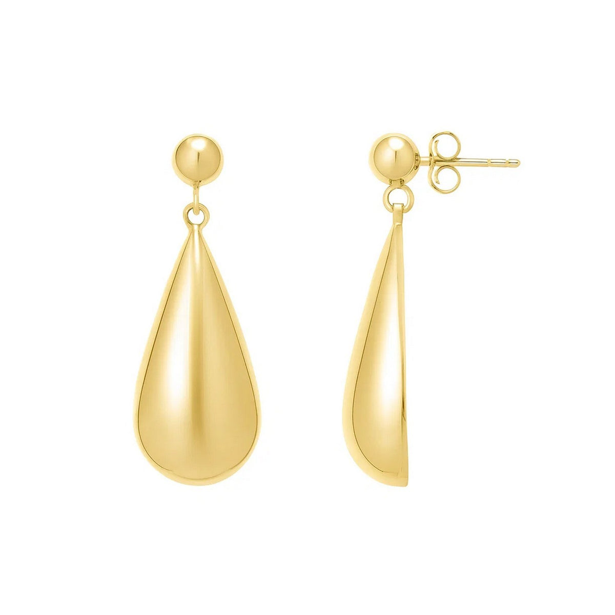 Puffed Teardrop Dangle Earrings in Yellow Gold-Plated Silver