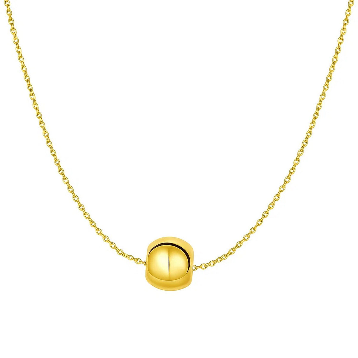 Polished Barrel Bead Necklace in 14K Yellow Gold