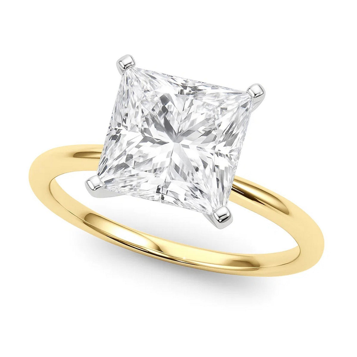 5 Carat Princess Lab Grown IGI Diamond Solitaire in 10K Yellow Gold G/VS1