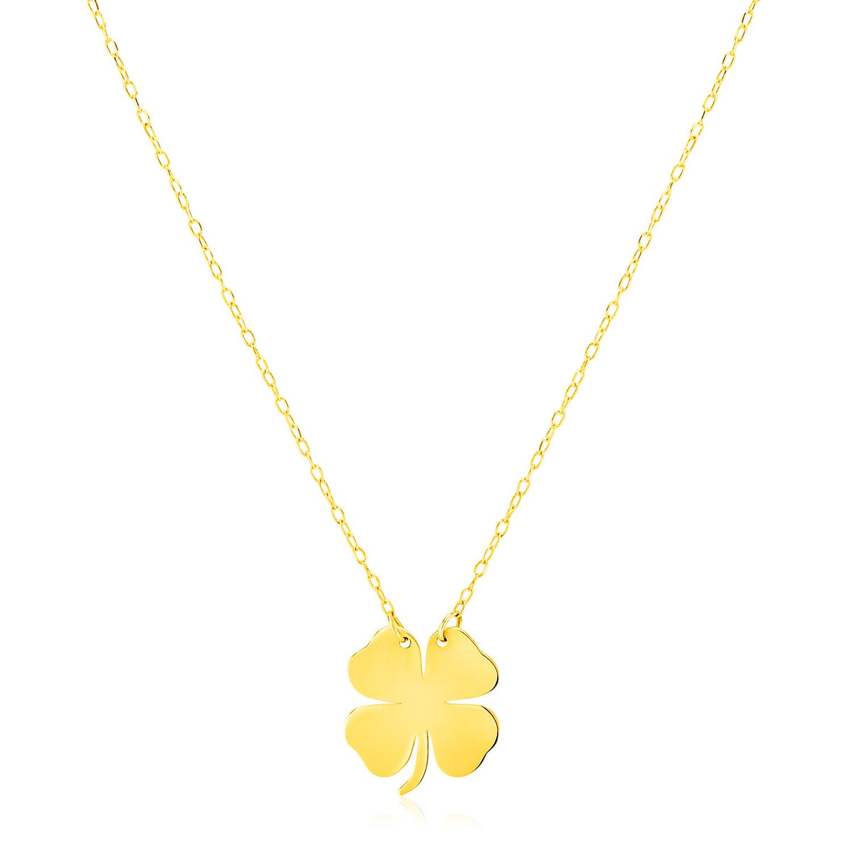 Polished Four Leaf Clover Necklace in 14K Yellow Gold