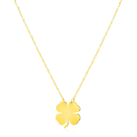 Polished Four Leaf Clover Necklace in 14K Yellow Gold