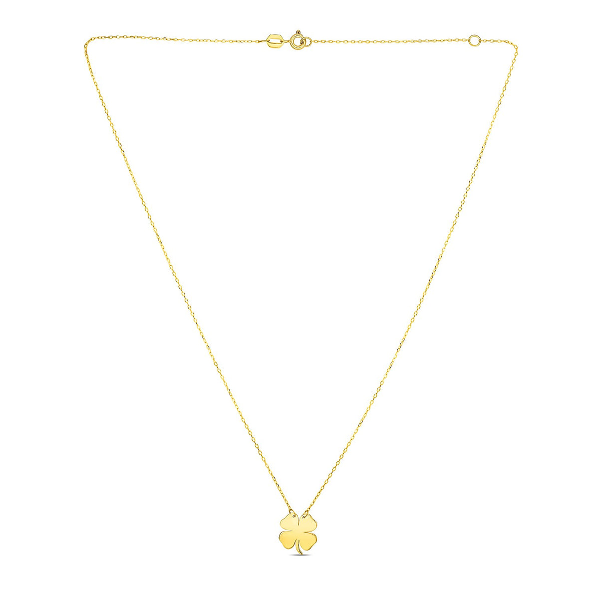 Polished Four Leaf Clover Necklace in 14K Yellow Gold