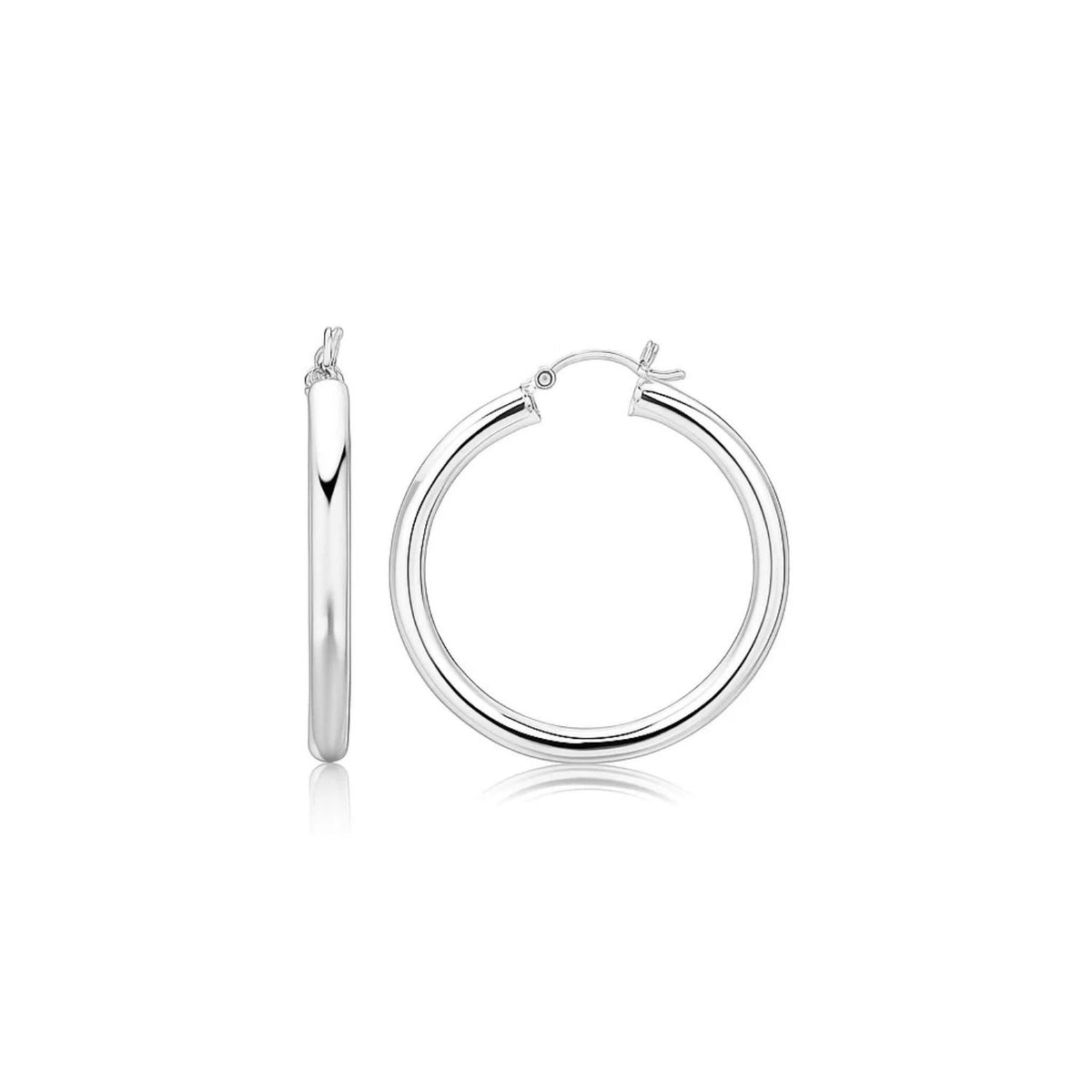Thick Polished Hoop Earrings in Rhodium-Plated Silver (4x35mm)