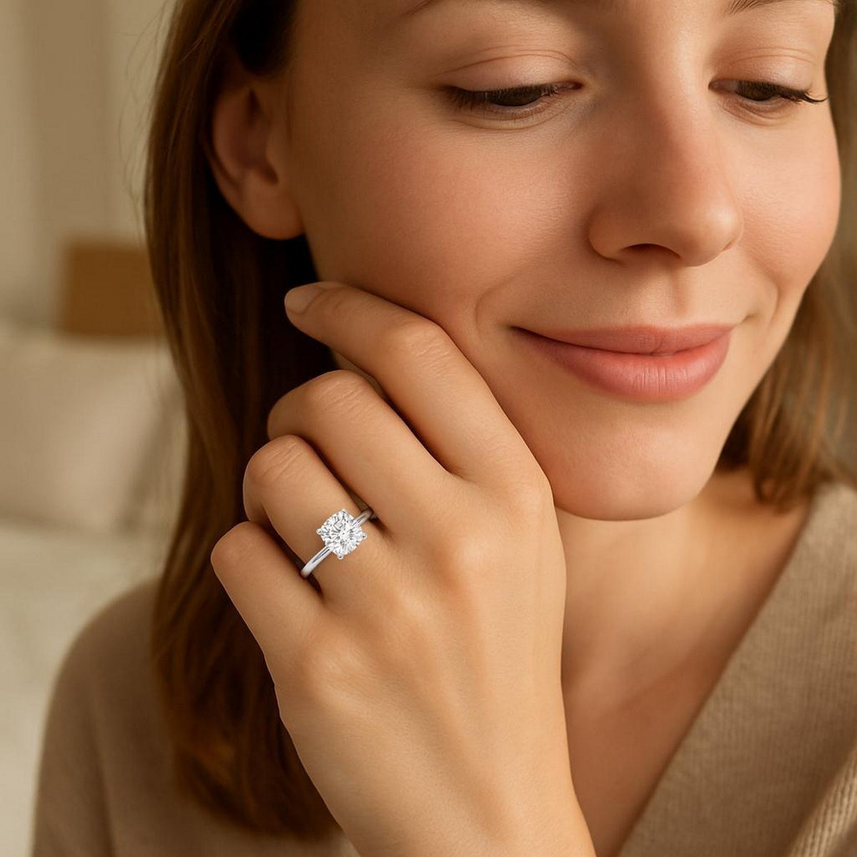 5 Carat Cushion Lab Grown IGI Diamond Solitaire in 10K White Gold G/VS1