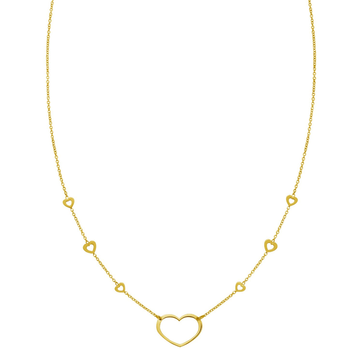 Open Heart Station Necklace in 14K Yellow Gold