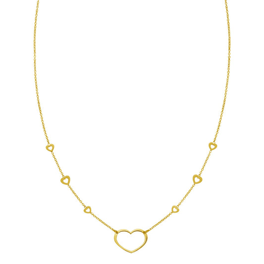 Open Heart Station Necklace in 14K Yellow Gold