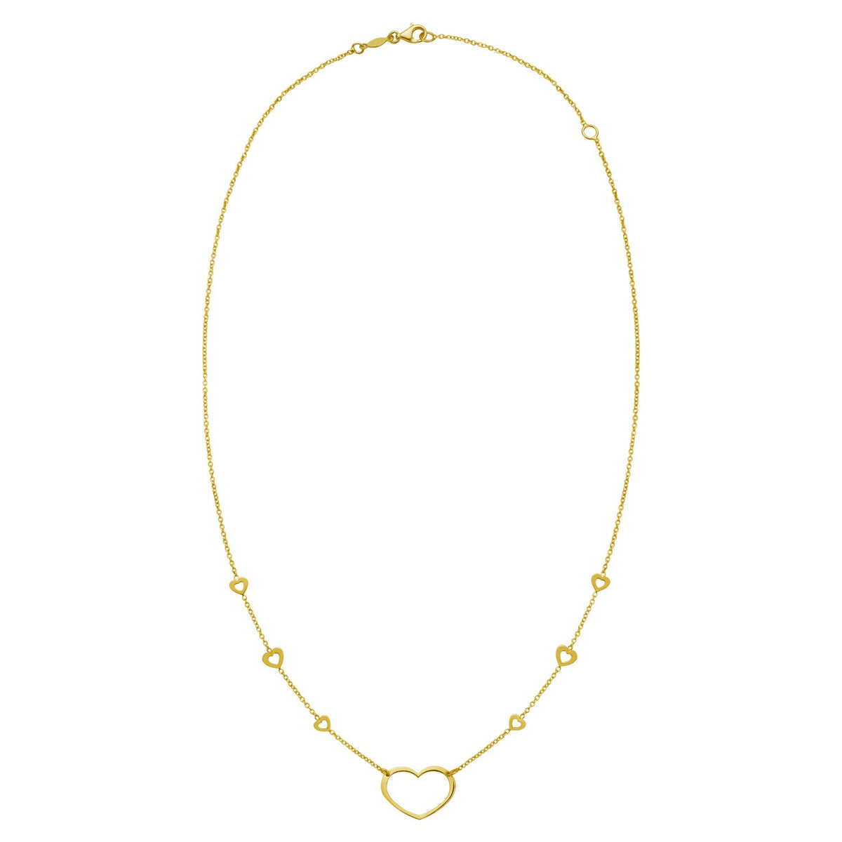 Open Heart Station Necklace in 14K Yellow Gold