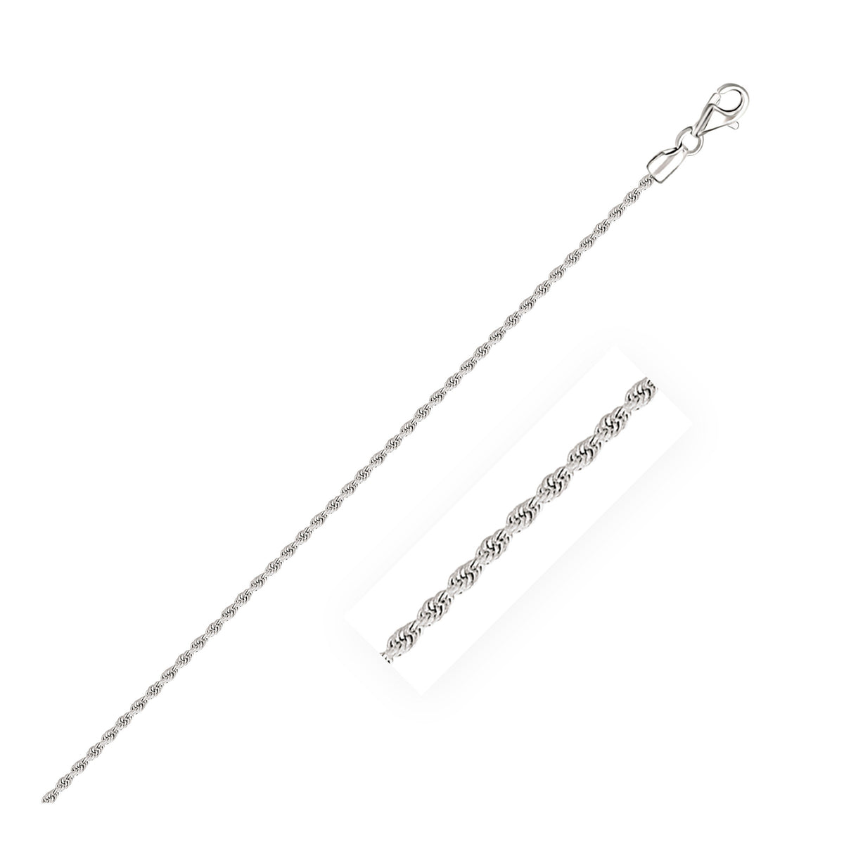 Diamond Cut Rope Anklet in 14K White Gold 2.0mm