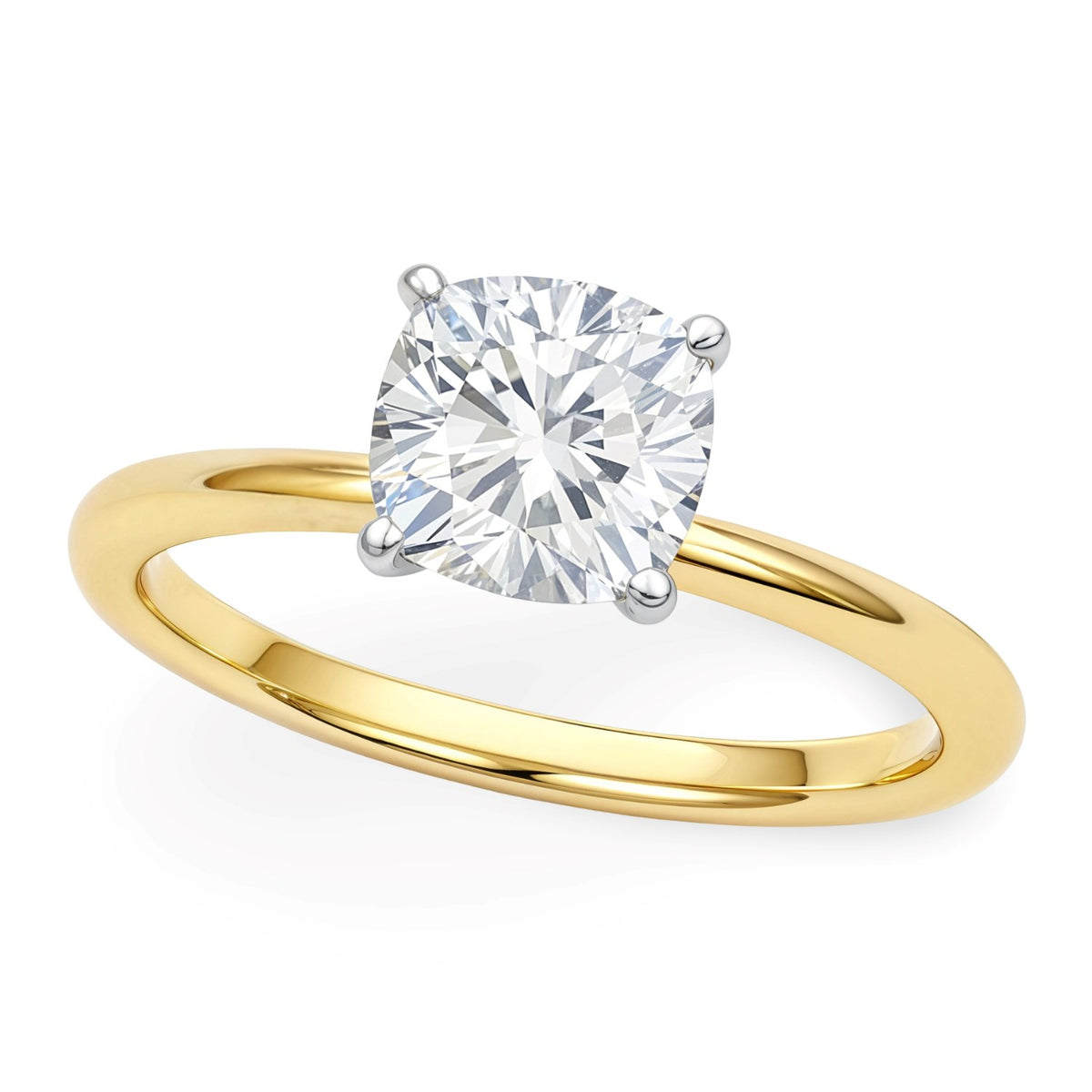 1.50 Carat Cushion Lab Grown IGI Diamond Ring in 14K Yellow Gold G/VS1