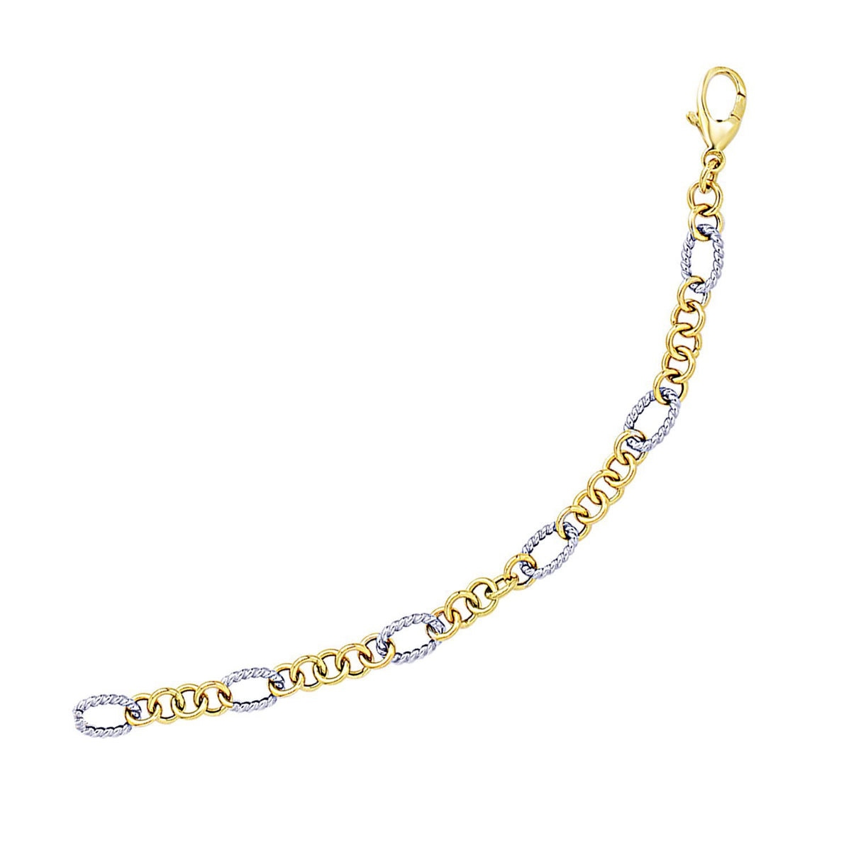 Rope Texture Oval and Round Link Bracelet in 14K Two-Tone Gold