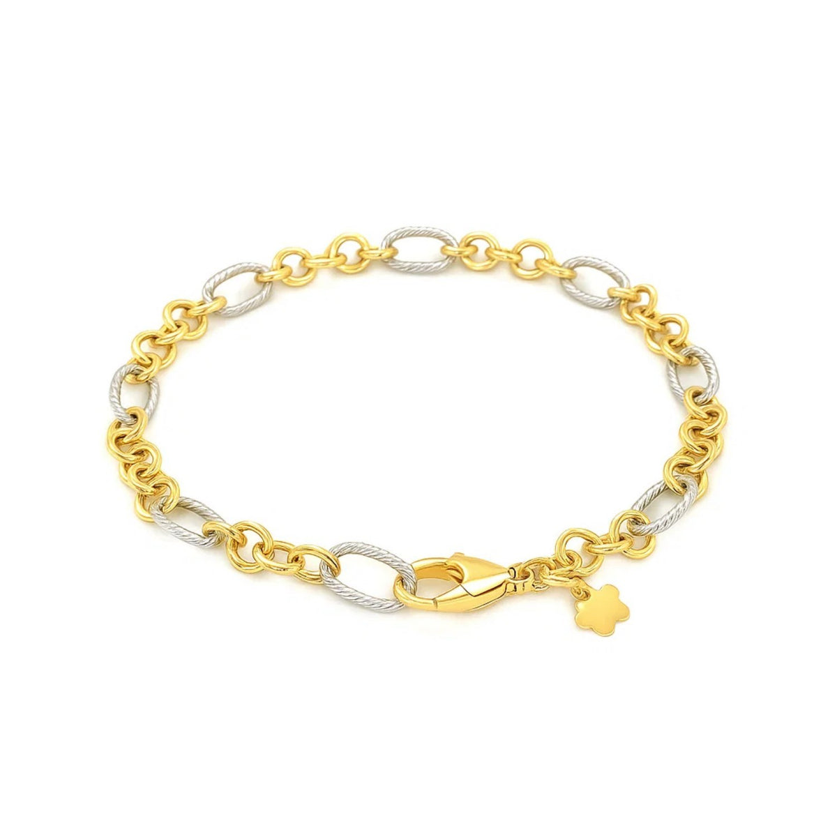 Rope Texture Oval and Round Link Bracelet in 14K Two-Tone Gold