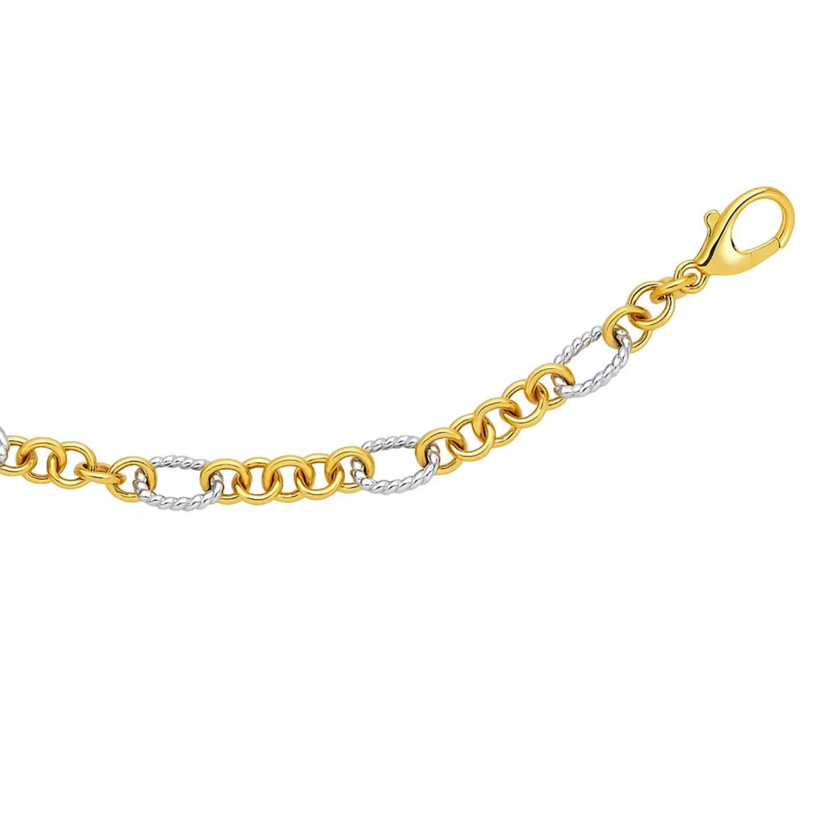 Rope Texture Oval and Round Link Bracelet in 14K Two-Tone Gold