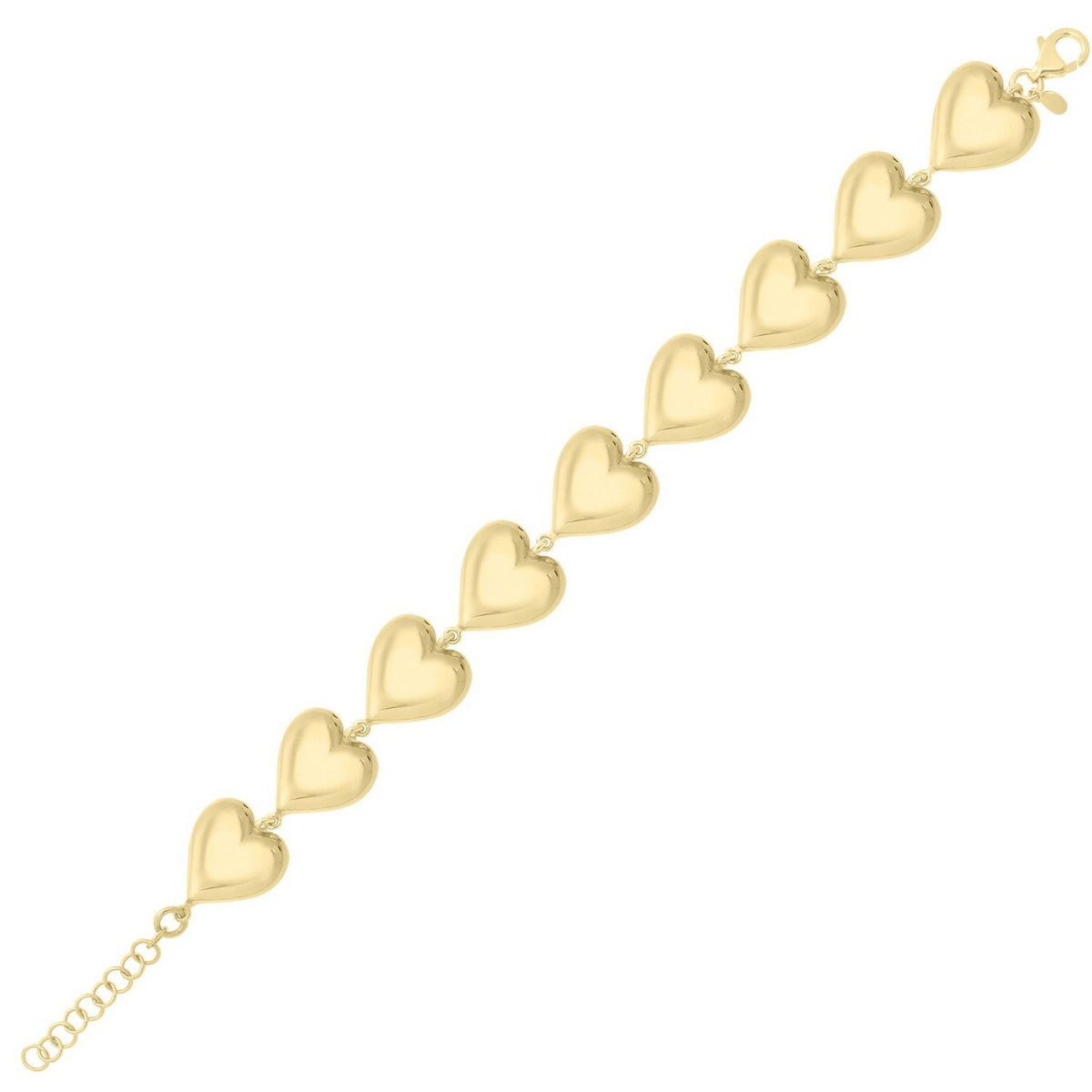 Puffed Hearts Bracelet in Yellow Gold-Plated Sterling Silver