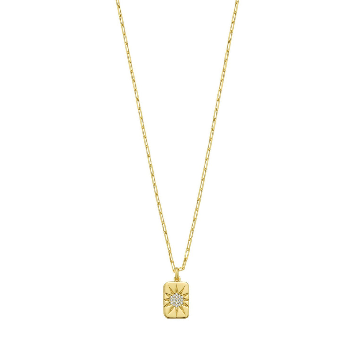 CZ Starburst Locket Necklace in Gold-Plated Sterling Silver