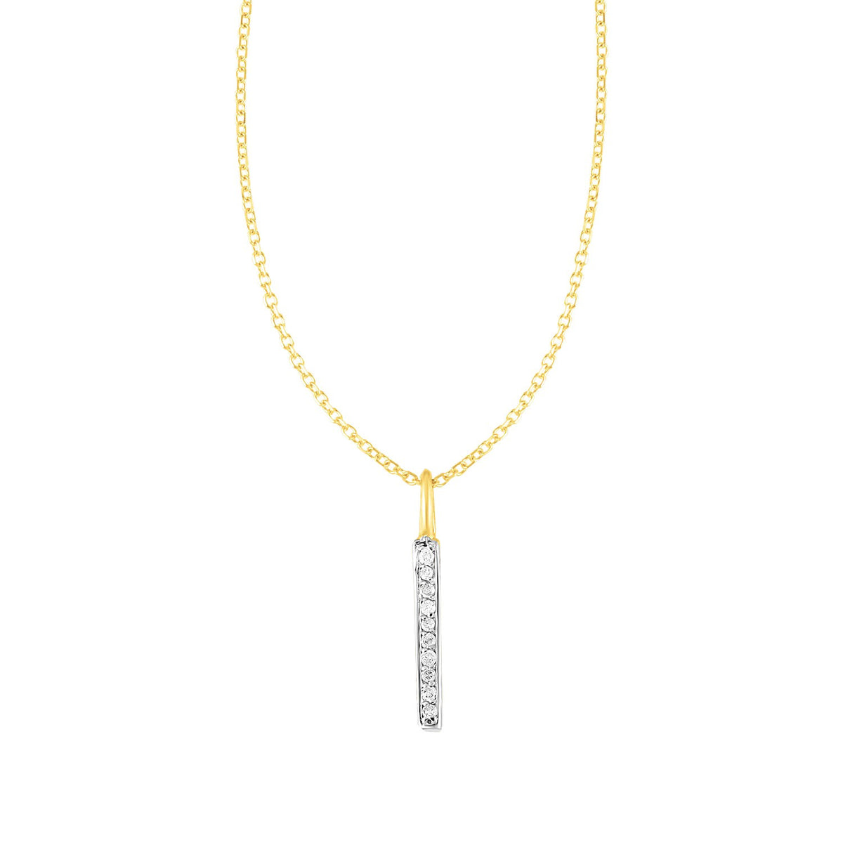 Vertical Diamond Bar Pendant Necklace in 14K Yellow Gold