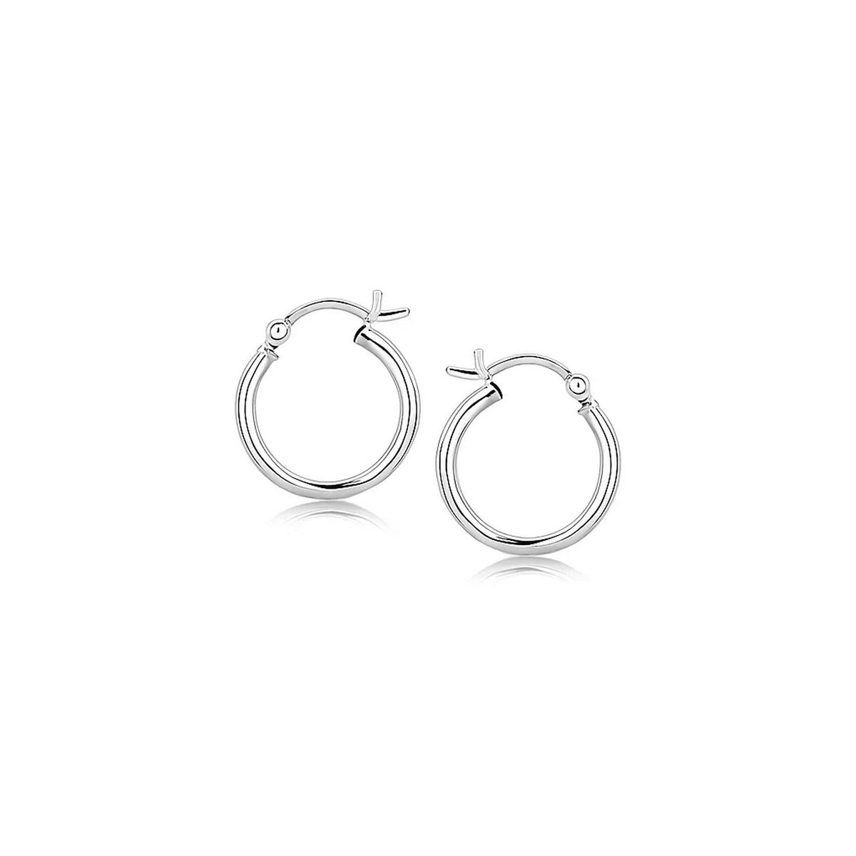 Polished Rhodium-Plated Hoop Earrings in Sterling Silver (2x15mm)