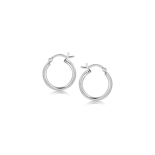 Polished Rhodium-Plated Hoop Earrings in Sterling Silver (2x15mm)