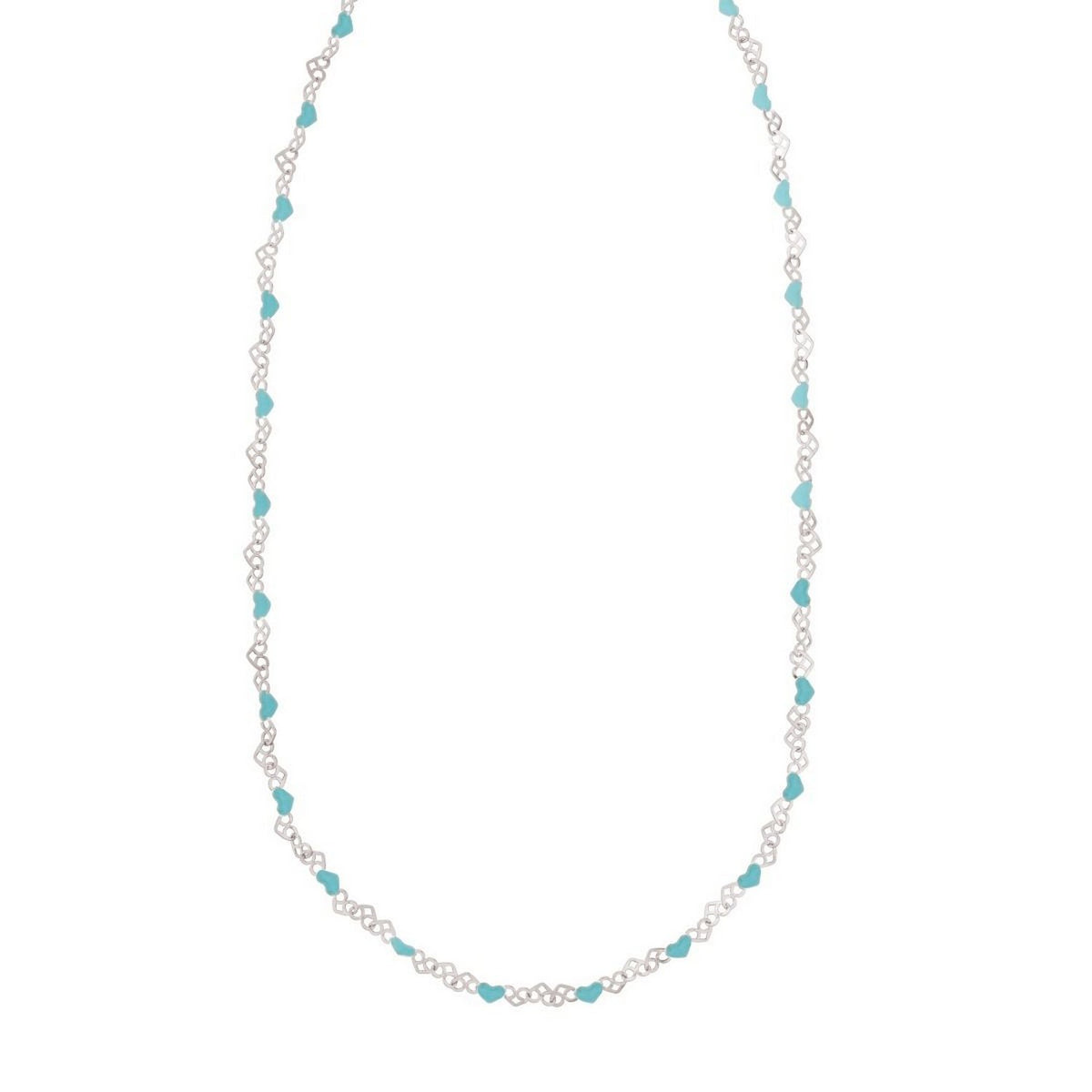Blue Enamel Hearts Necklace in Rhodium-Plated Sterling Silver