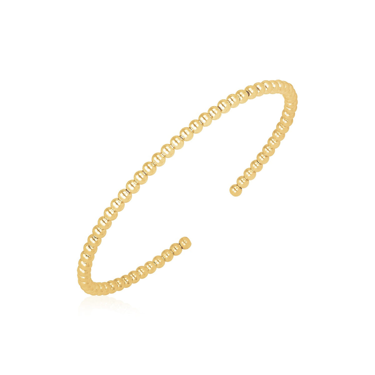 High Polish Bead Cuff Bangle in 14K Yellow Gold (3.00 mm)