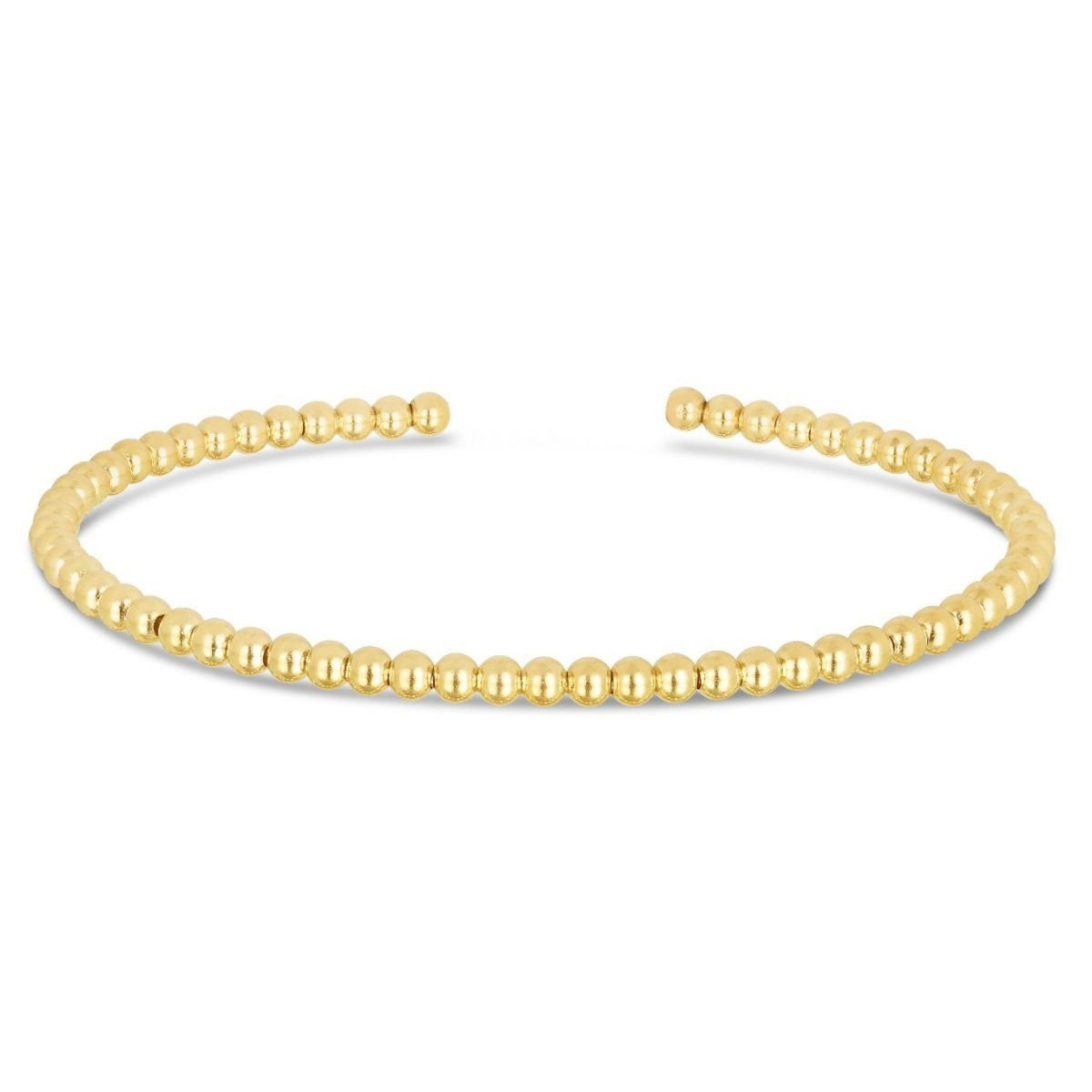 High Polish Bead Cuff Bangle in 14K Yellow Gold (3.00 mm)