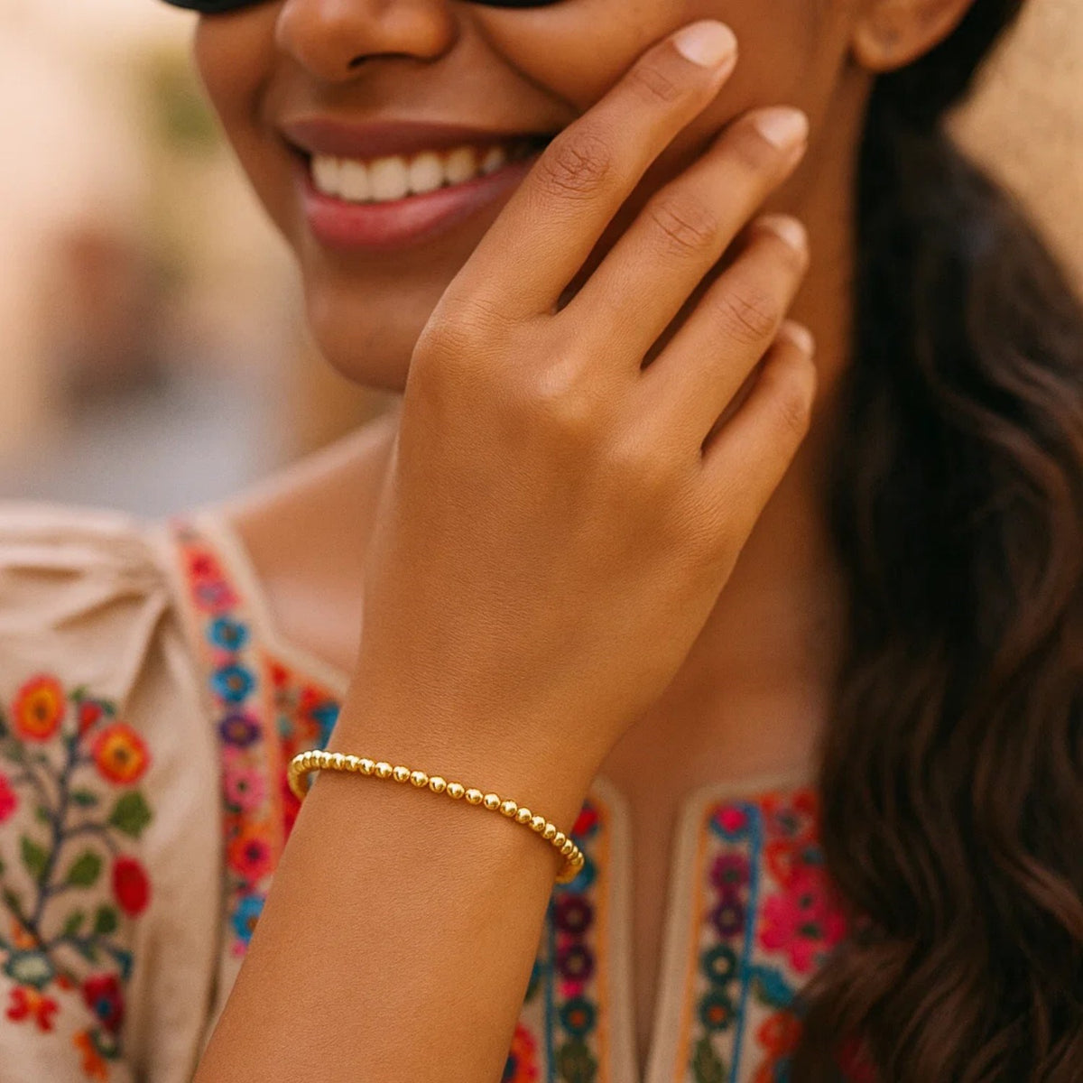 High Polish Bead Cuff Bangle in 14K Yellow Gold (3.00 mm)