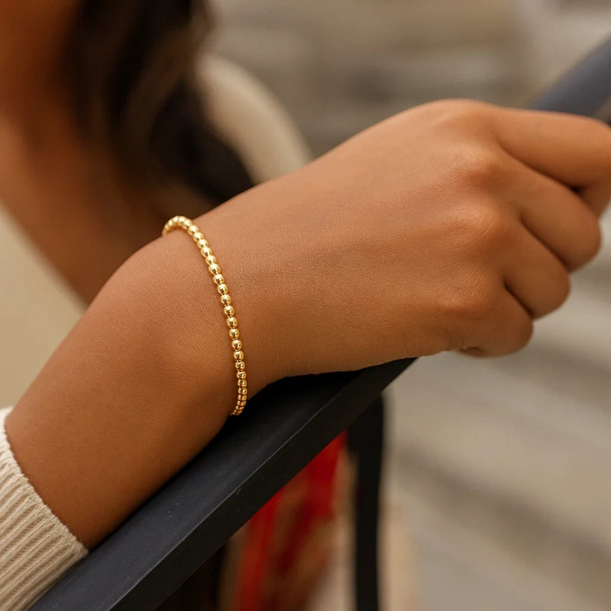 High Polish Bead Cuff Bangle in 14K Yellow Gold (3.00 mm)