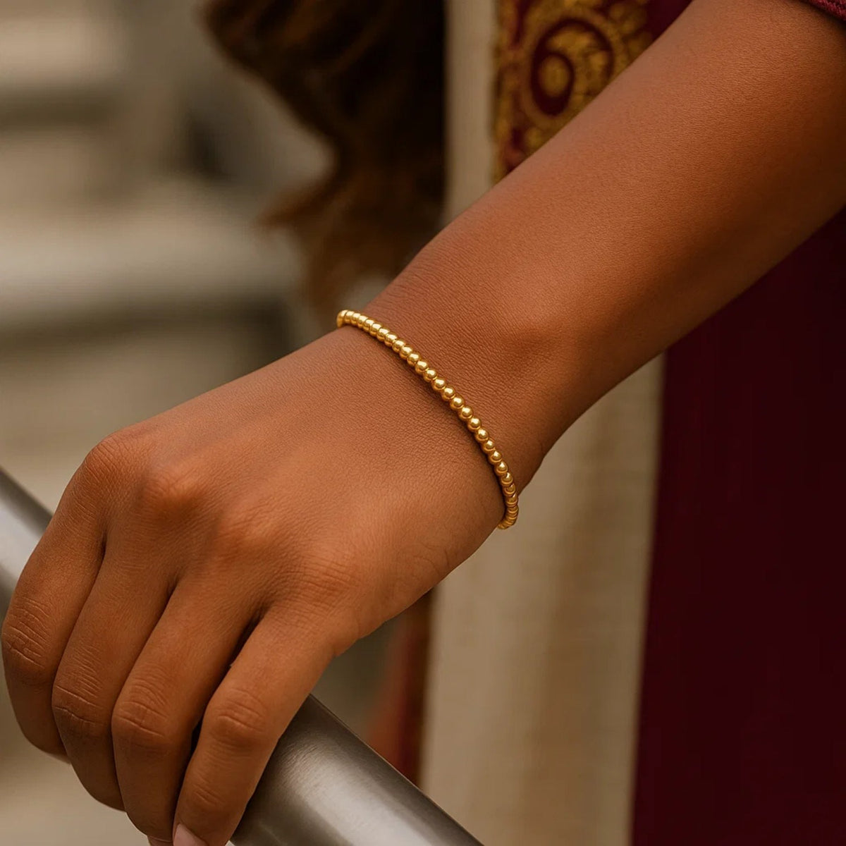 High Polish Bead Cuff Bangle in 14K Yellow Gold (3.00 mm)